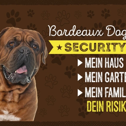 Schild Bordeaux Dogge Security Hund Haus Risiko 12x18 20x30 30x40 Blech/Holz