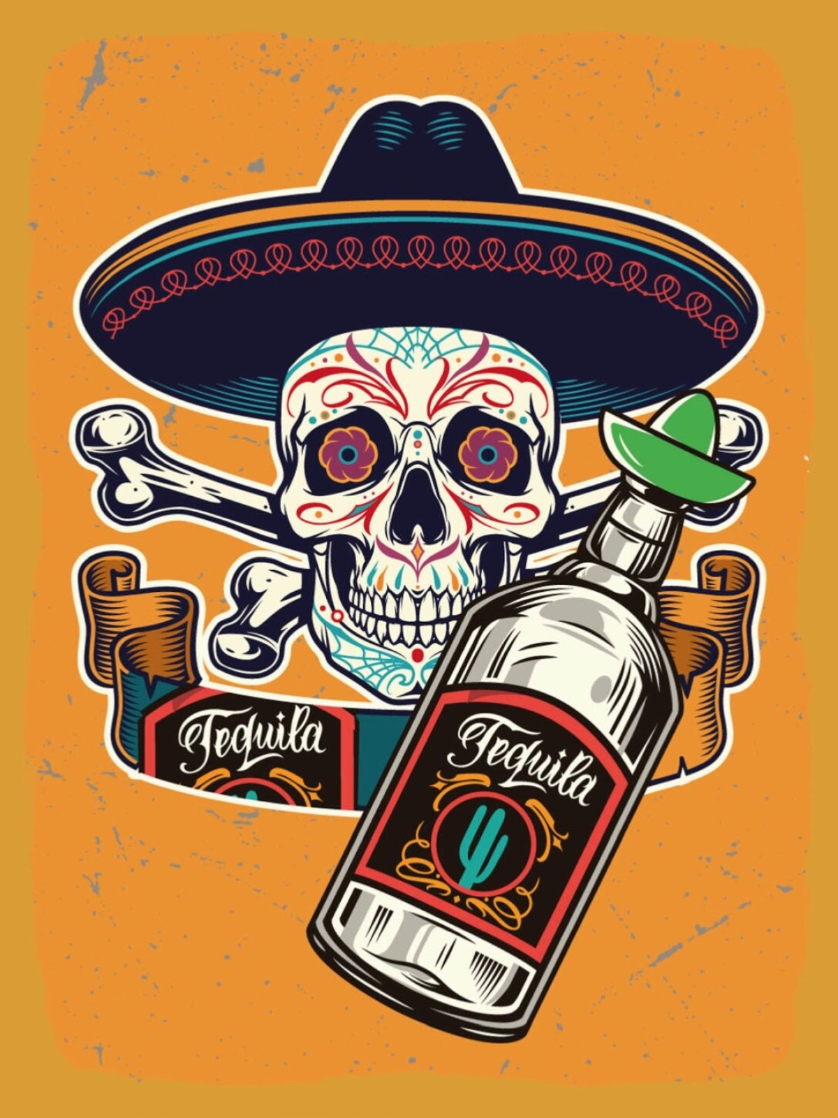 Schild Tequila Spirituose Alkohol Mexiko Totenkopf 12x18 20x30 30x40 Blech/Holz