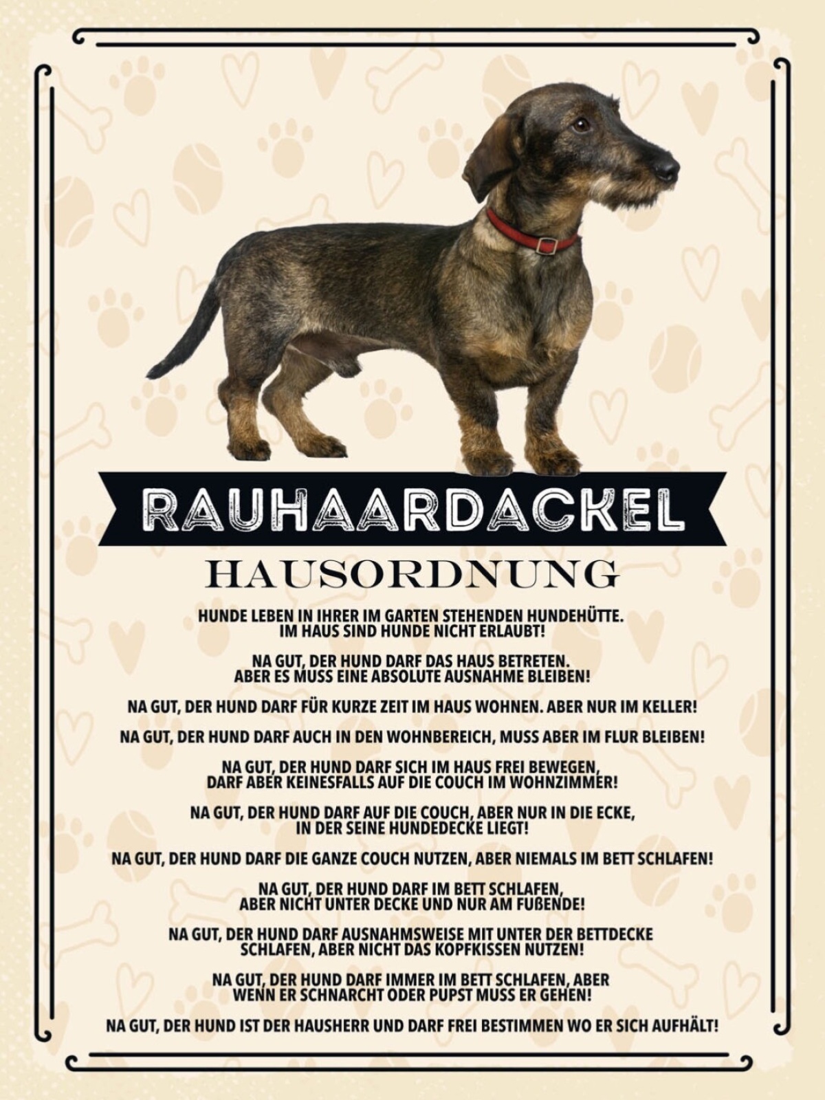 Schild Rauhaardackel Hausordnung Hund Tier Liebe 12x18 20x30 30x40 Blech/Holz