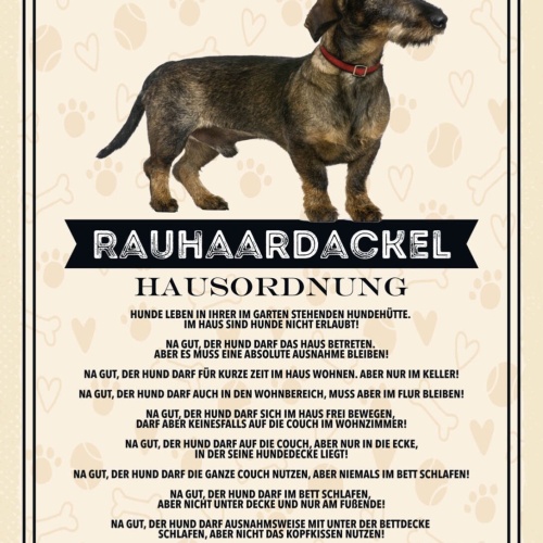 Schild Rauhaardackel Hausordnung Hund Tier Liebe 12x18 20x30 30x40 Blech/Holz