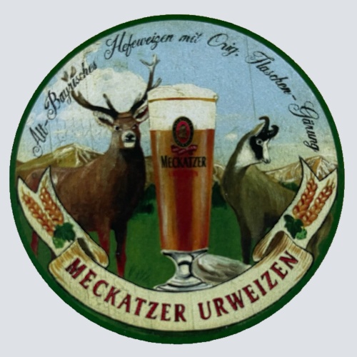 Nostalgie Holzschild Meckatzer Urweizen Bier Alkohol Glas Brauerei Schild