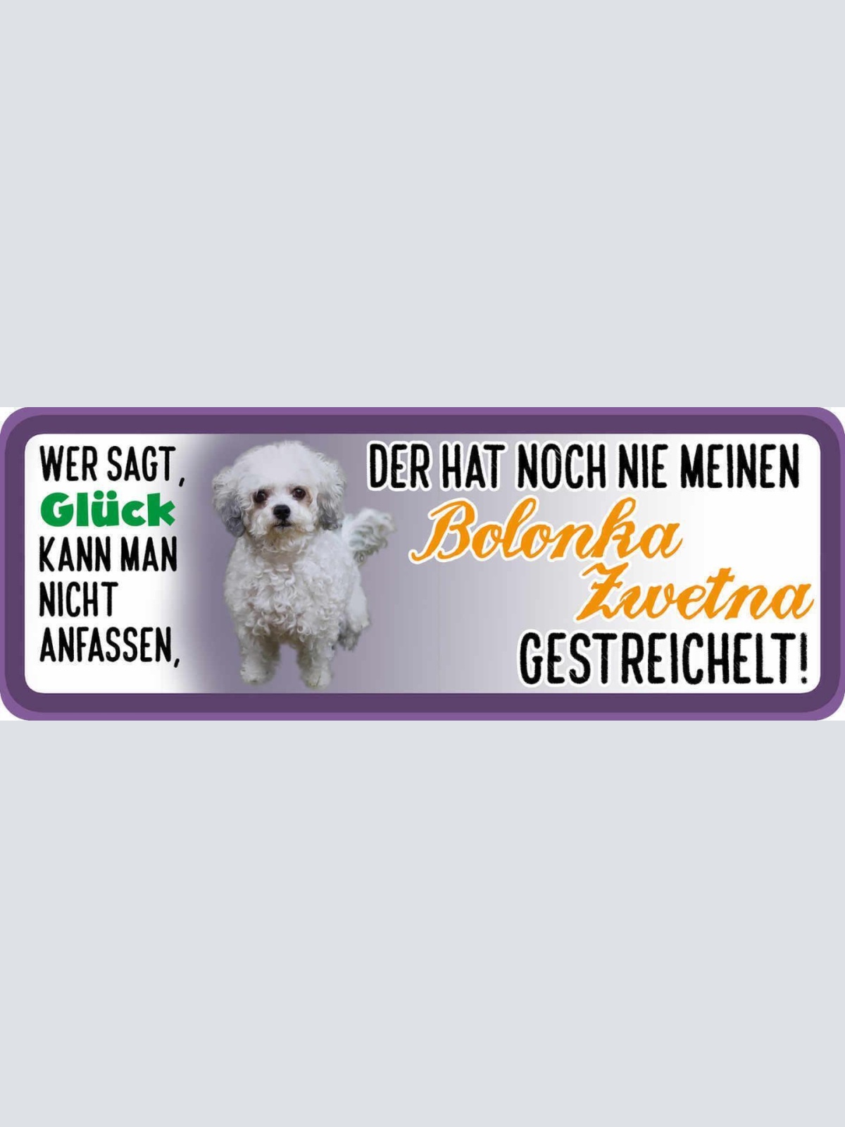 Schild wer sagt glück kann man nicht anfassen bolonka zwetna gestreichelt hund