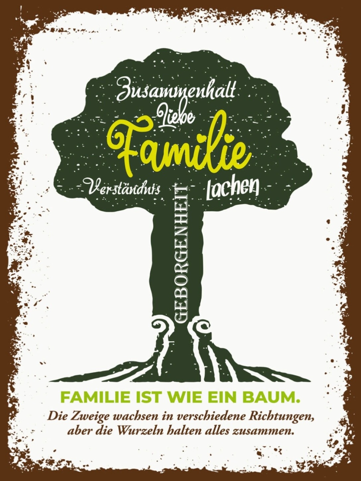 Schild Familie Ist Wie Ein Baum Zweige Wurzeln 12x18 20x30 30x40 Blech/Holz