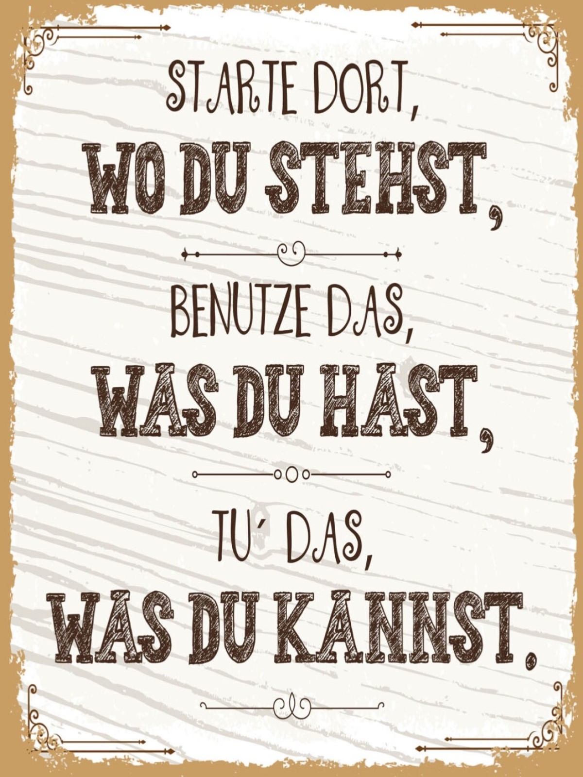 Schild Starte Dort Wo Du Stehst Tu Was Du Kannst 12x18 20x30 30x40 Blech/Holz