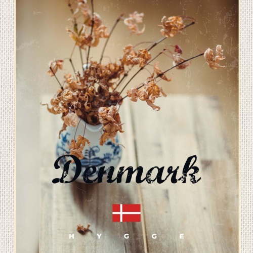 Schild Denmark Dänemark Trockenblumen Vase Hygge 12x18 20x30 30x40 Blech/Holz