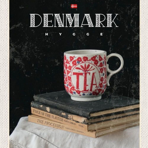 Schild Denmark Dänemark Tee Tasse Bücher Hygge 12x18 20x30 30x40 Blech/Holz