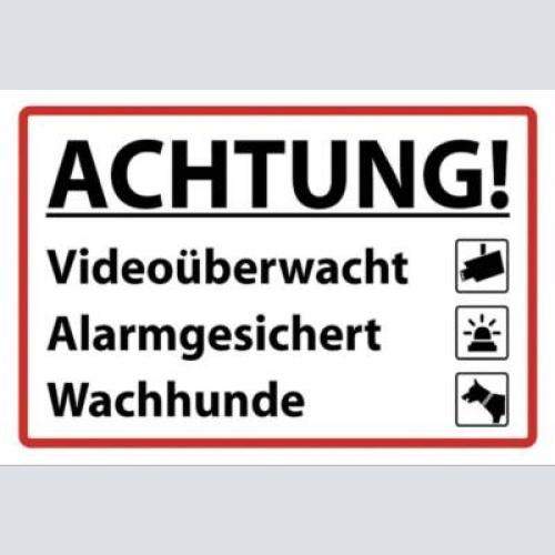 Schild achtung video alarm hunde 12x18 / 20x30 / 30x40 blech od. holz