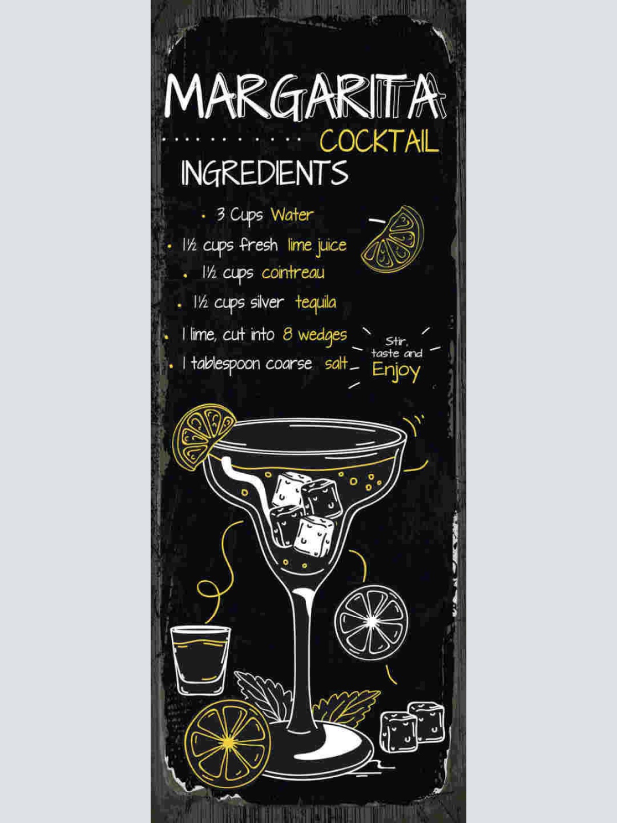 Schild Margarita Cocktail Rezept Bar Alkohol Drink Tequila 27x10 Blech od.Holz