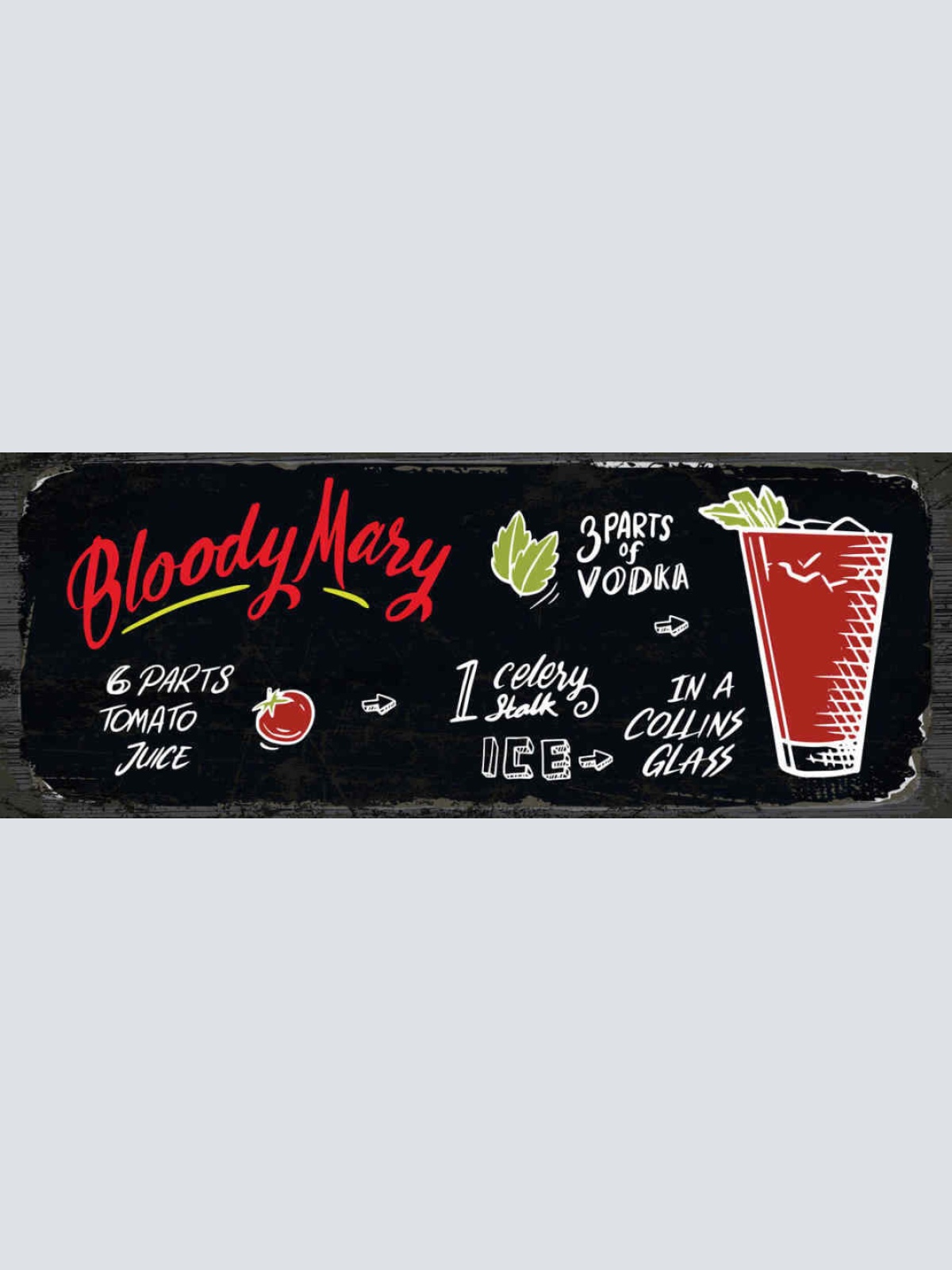 Schild Bloody Mary Cocktail Rezept Bar Alkohol Drink Wodka 27x10 Blech od.Holz