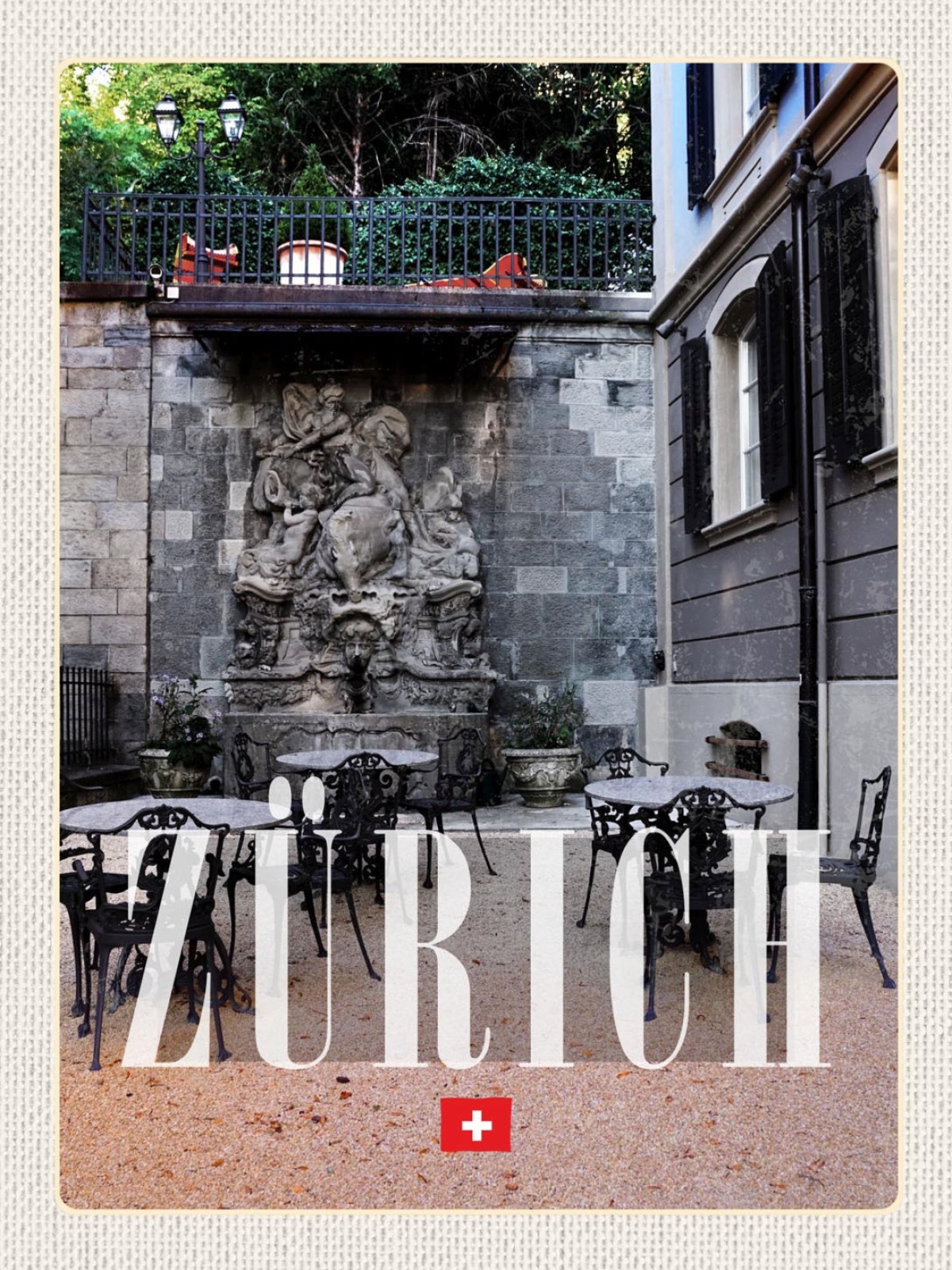 Schild Zürich Neptun Brunnen Hotel Florhof Schweiz 12x18 20x30 30x40 Blech/Holz