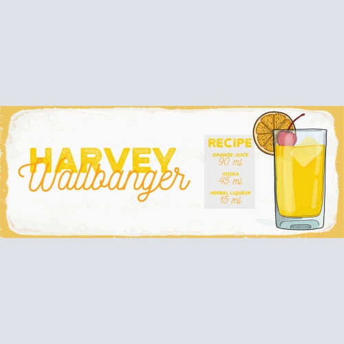 Schild Harvey Wallbanger Cocktail Rezept Bar Alkohol Drink 27x10 Blech od.Holz