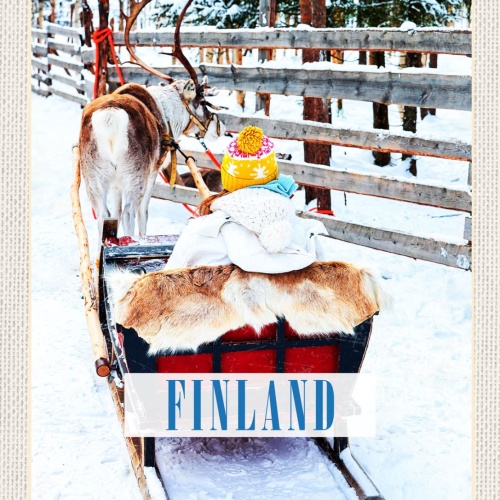 Schild Finland Finnland Rentier Schlitten Schnee 12x18 20x30 30x40 Blech/Holz