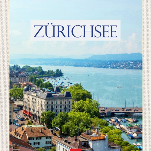 Schild Zürich Zürichsee See Stadt Ansicht Schweiz 12x18 20x30 30x40 Blech/Holz