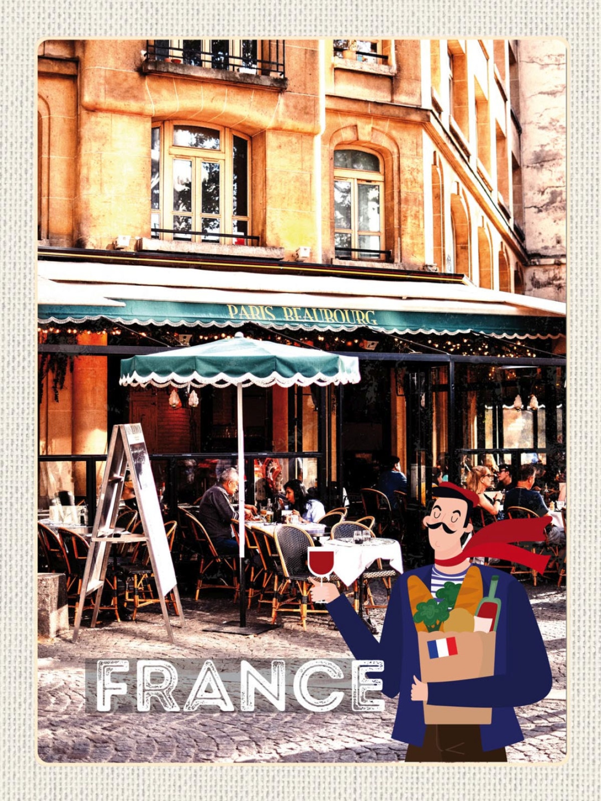 Schild France Frankreich Restaurant Paris Beaubourg 12x18 20x30 30x40 Blech/Holz