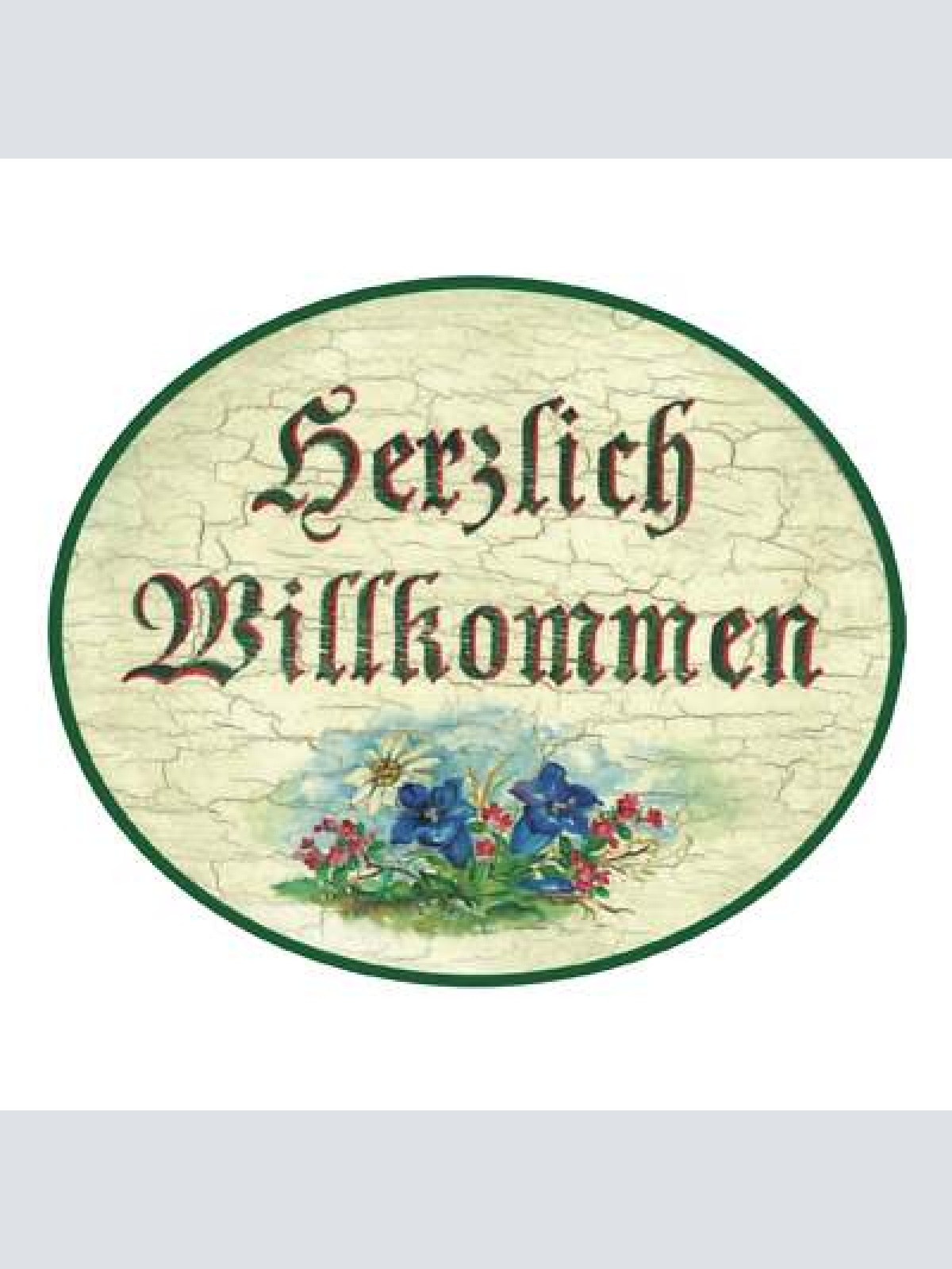 K&K Nostalgie Holzschild Herzlich Willkommen Alpenblume
