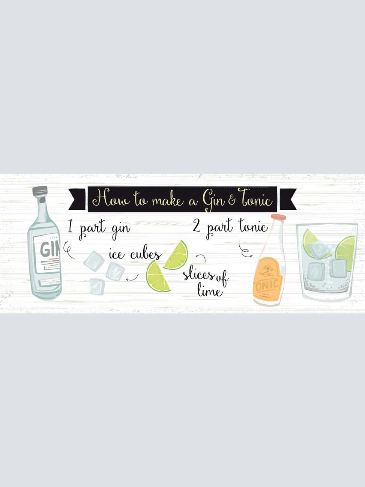 Schild How To Make A Gin & Tonic Rezept Alkohol Drink Bar 27x10 Blech od.Holz