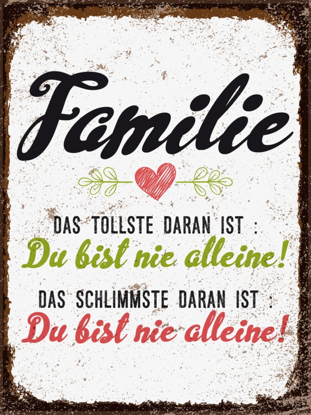 Schild Familie Tollste Daran Du Bist Nie Alleine 12x18 20x30 30x40 Blech/Holz LP