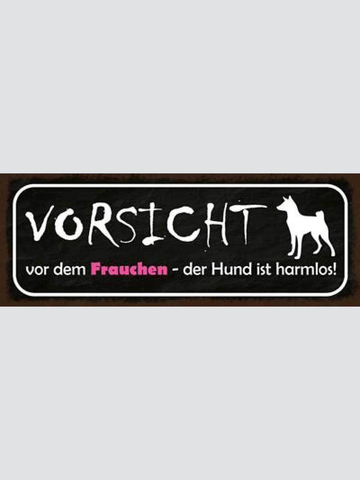 Schild vorsicht vor dem frauchen der hund ist harmlos 27x10 blech od.holz