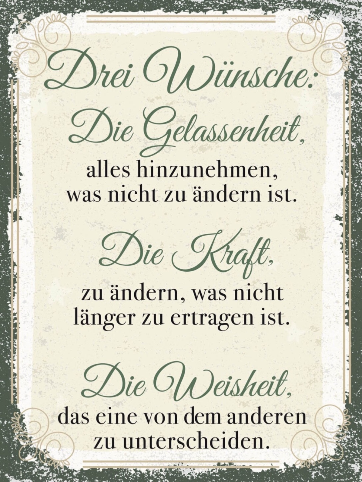 Schild 3 Wünsche Gelassenheit Kraft Weisheit 12x18 20x30 30x40 Blech/Holz LP
