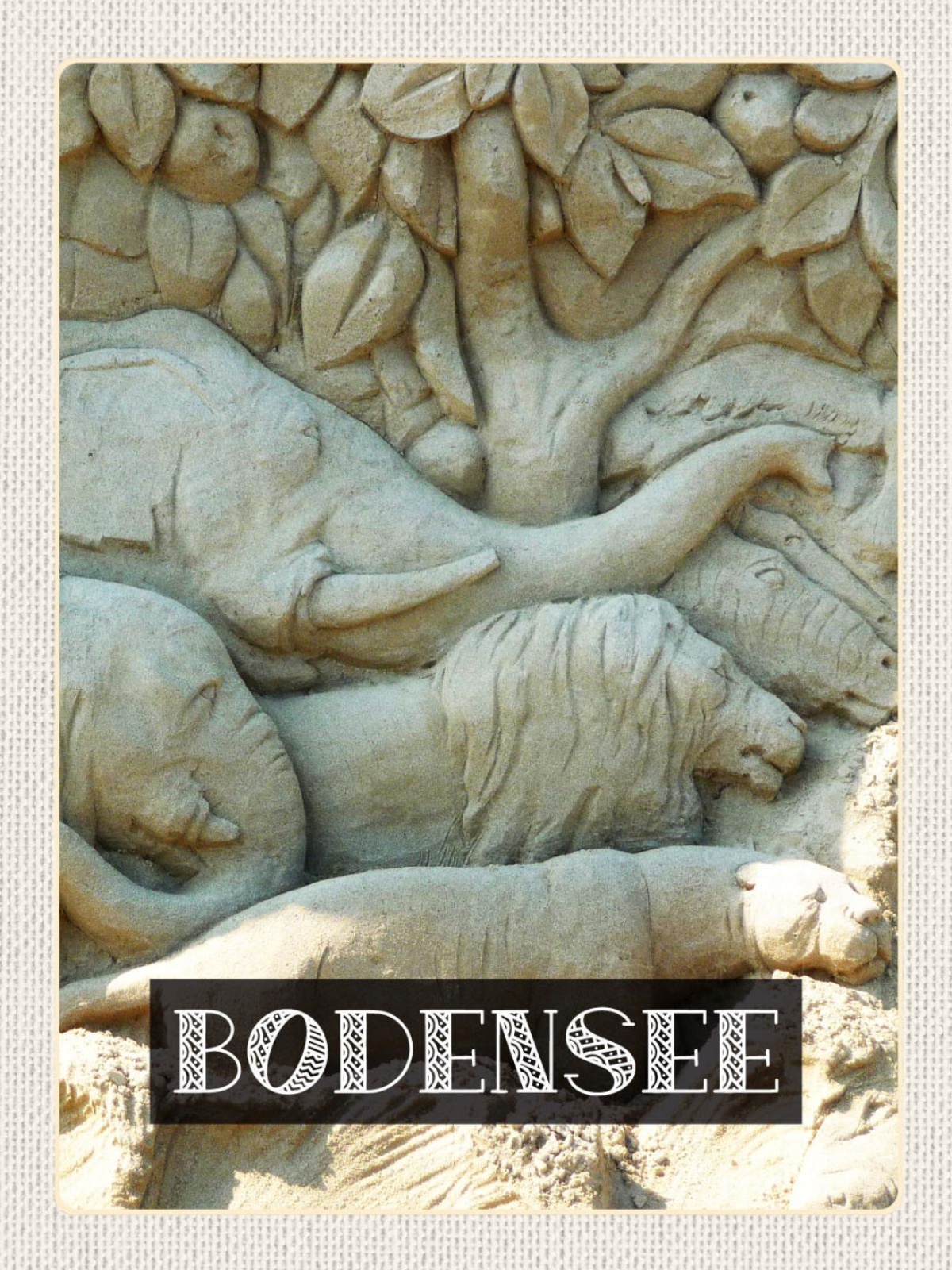 Schild Bodensee Sand Skulptur Tiere D A CH 12x18 20x30 30x40 Blech od. Holz