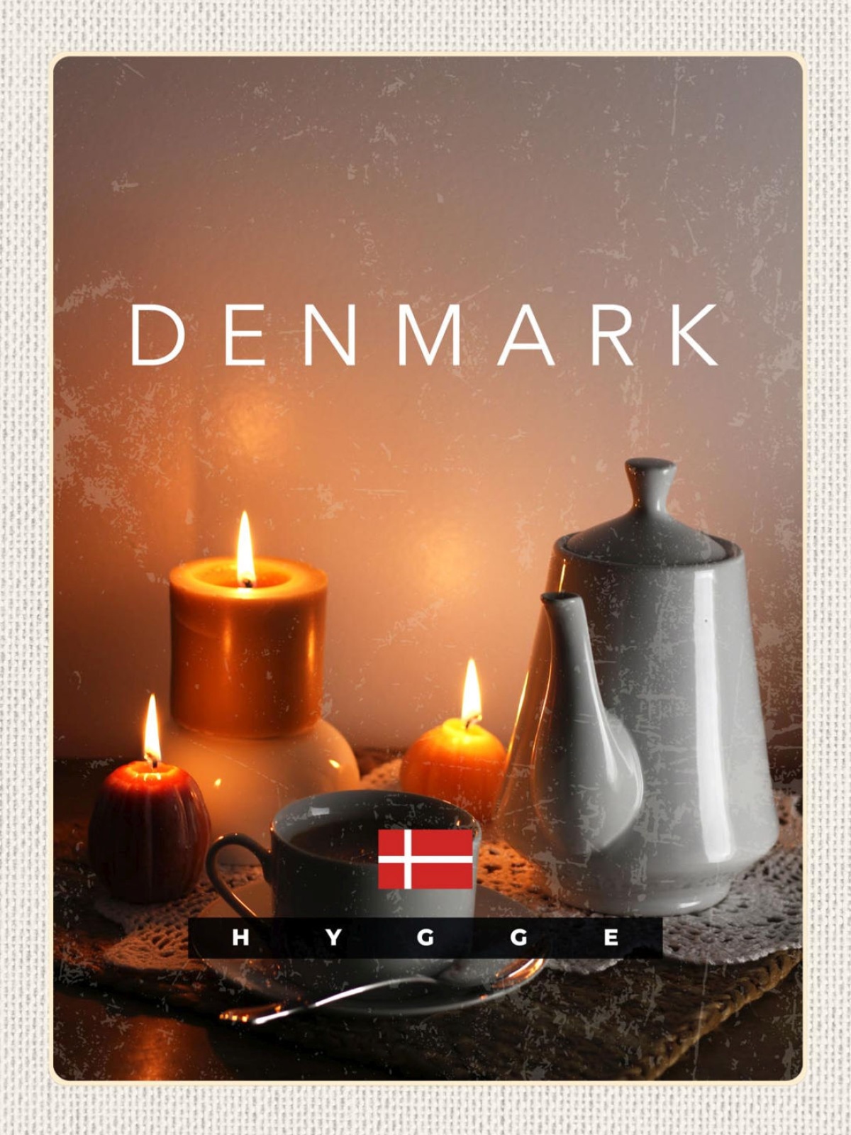 Schild Denmark Dänemark Tee Tasse Kanne Kerze Hygge 12x18 20x30 30x40 Blech/Holz