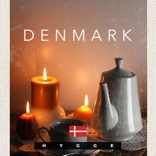 Schild Denmark Dänemark Tee Tasse Kanne Kerze Hygge 12x18 20x30 30x40 Blech/Holz