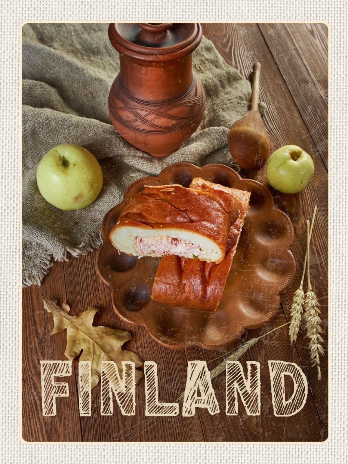 Schild Finland Finnland Gefüllte Pasteten Apfel 12x18 20x30 30x40 Blech/Holz