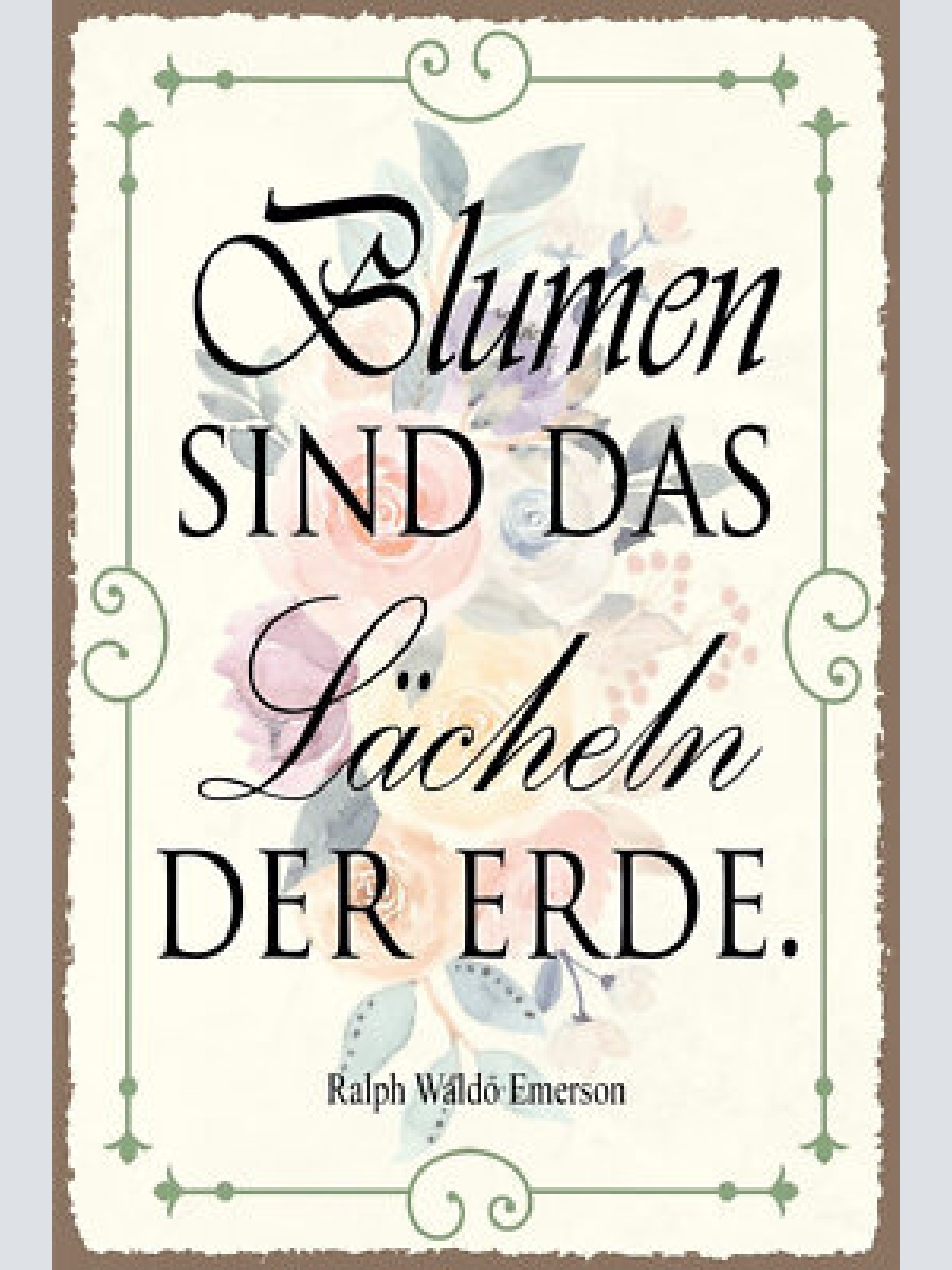 Nostalgie schild blumen lächeln erde zitat 12x18 / 20x30 / 30x40 blech od. holz