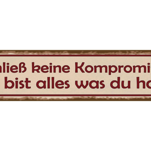 Schild Schließ Keine Kompromisse Du Bist Alles Was Du Hast 46 x 10 Blech od.Holz