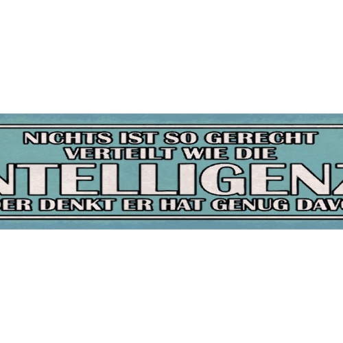 Schild Gerecht Verteilt Intelligenz Jeder Denkt Hat Genug 46 x 10 Blech od. Holz