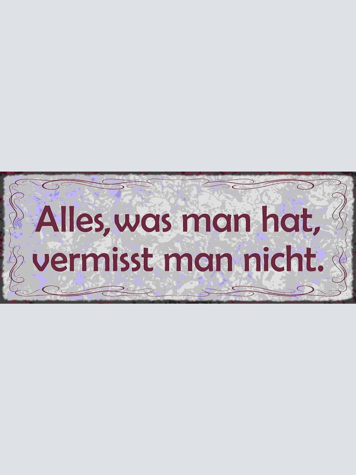 Schild Alles Was Man Hat Vermisst Man Nicht Besitz Verlust 27x10 Blech od.Holz