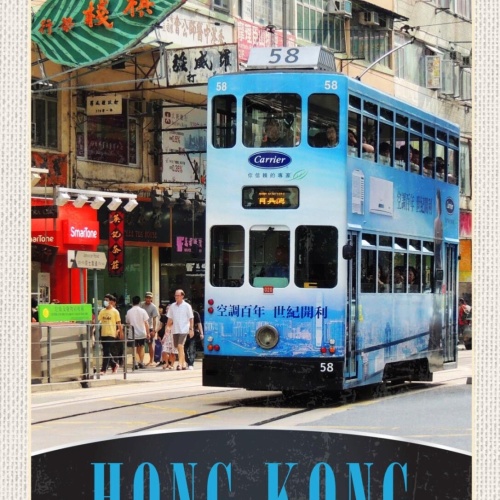 Schild Hong Kong Stadt Doppeldecker Bus SAR China 12x18 20x30 30x40 Blech/Holz