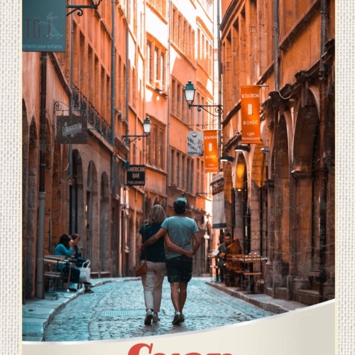 Schild Lyon France Stadt Paar Gasse Frankreich 12x18 20x30 30x40 Blech/Holz