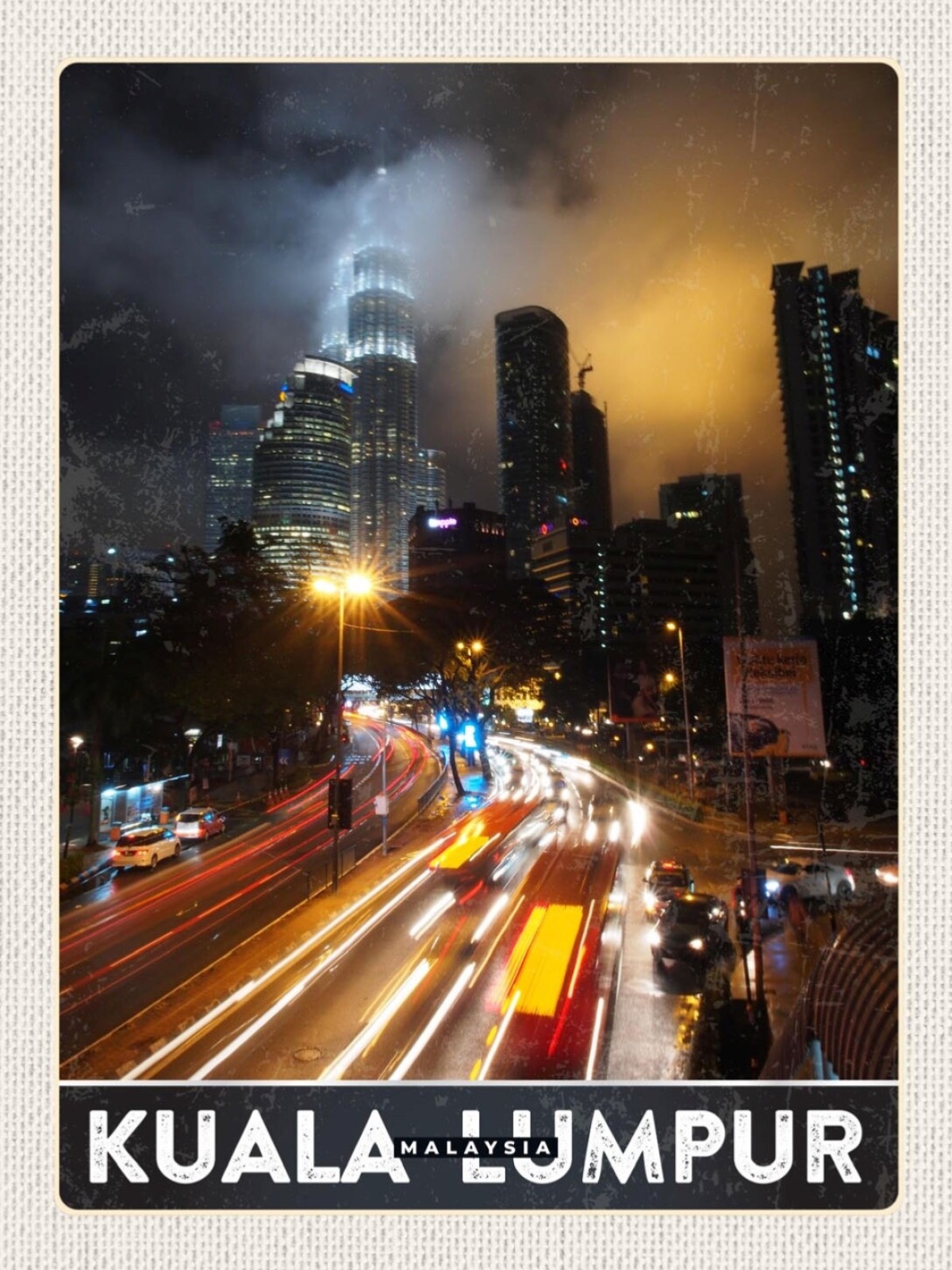 Schild Kuala Lumpur Malaysia Stadt Ansicht Nacht 12x18 20x30 30x40 Blech/Holz