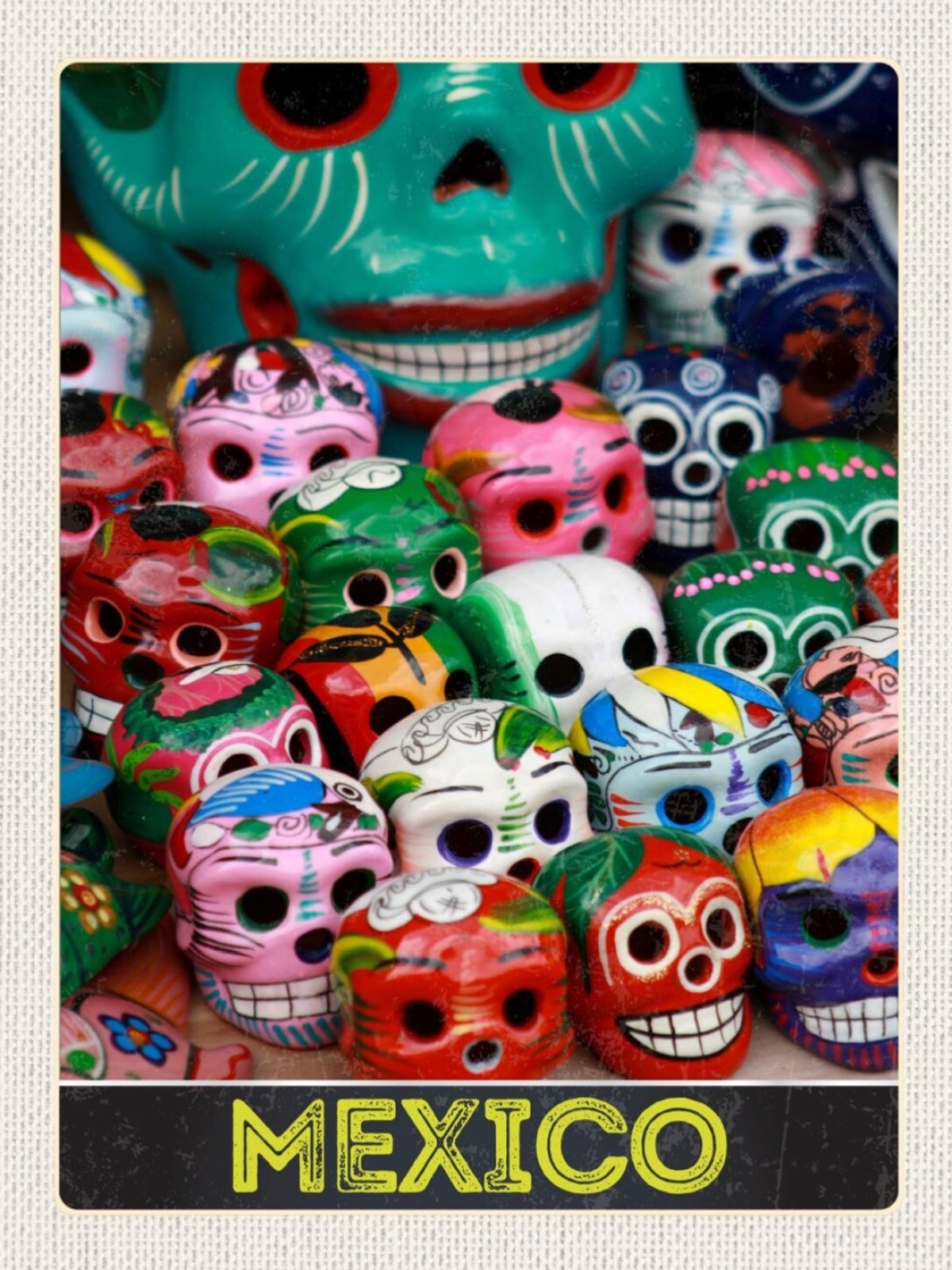 Schild México Mexiko Keramik Schädel Día de Muertos 12x18 20x30 30x40 Blech/Holz