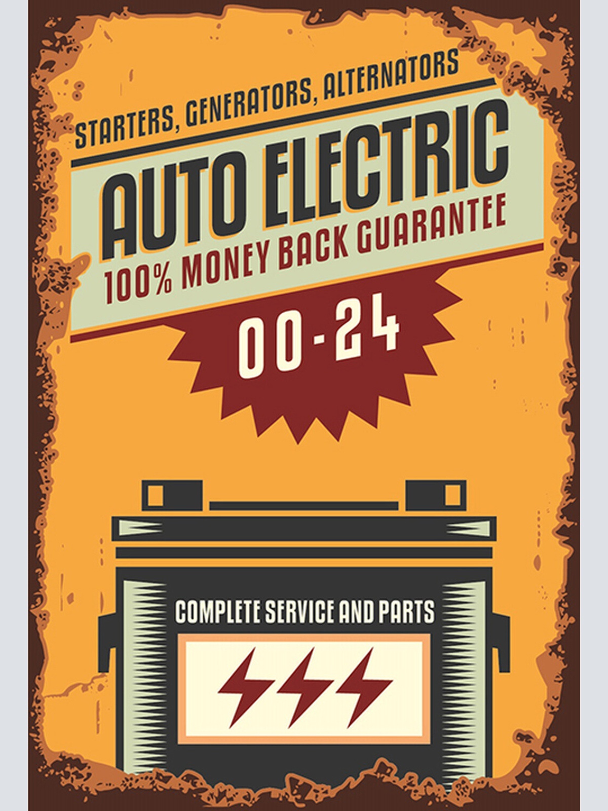 Schild Spruch Auto Electric Autobatterie Starters Generators Comic JW