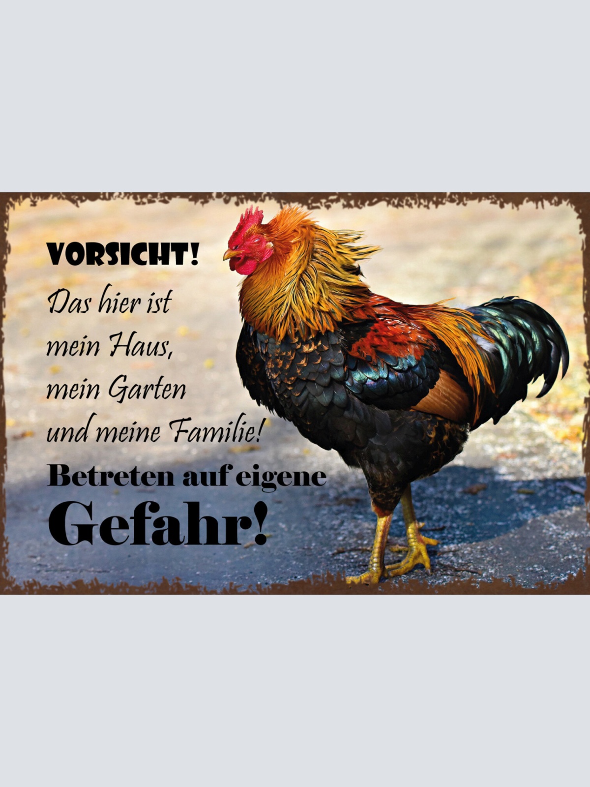 Schild Spruch Vorsicht Mein Haus Mein Garten Meine Familie Hahn JW