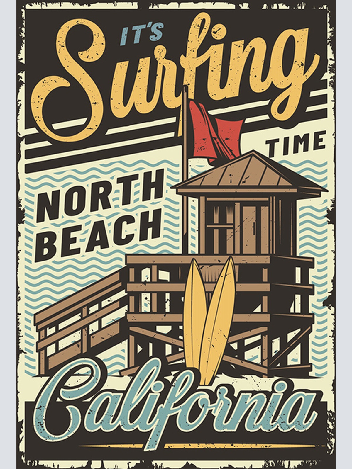 Schild Spruch Its surfing time Zeit zu surfen North Beach California Comic JW