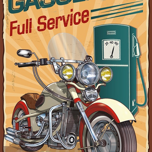 Schild Spruch Gasoline Full Service Benzin Tankstelle Motorrad Comic JW