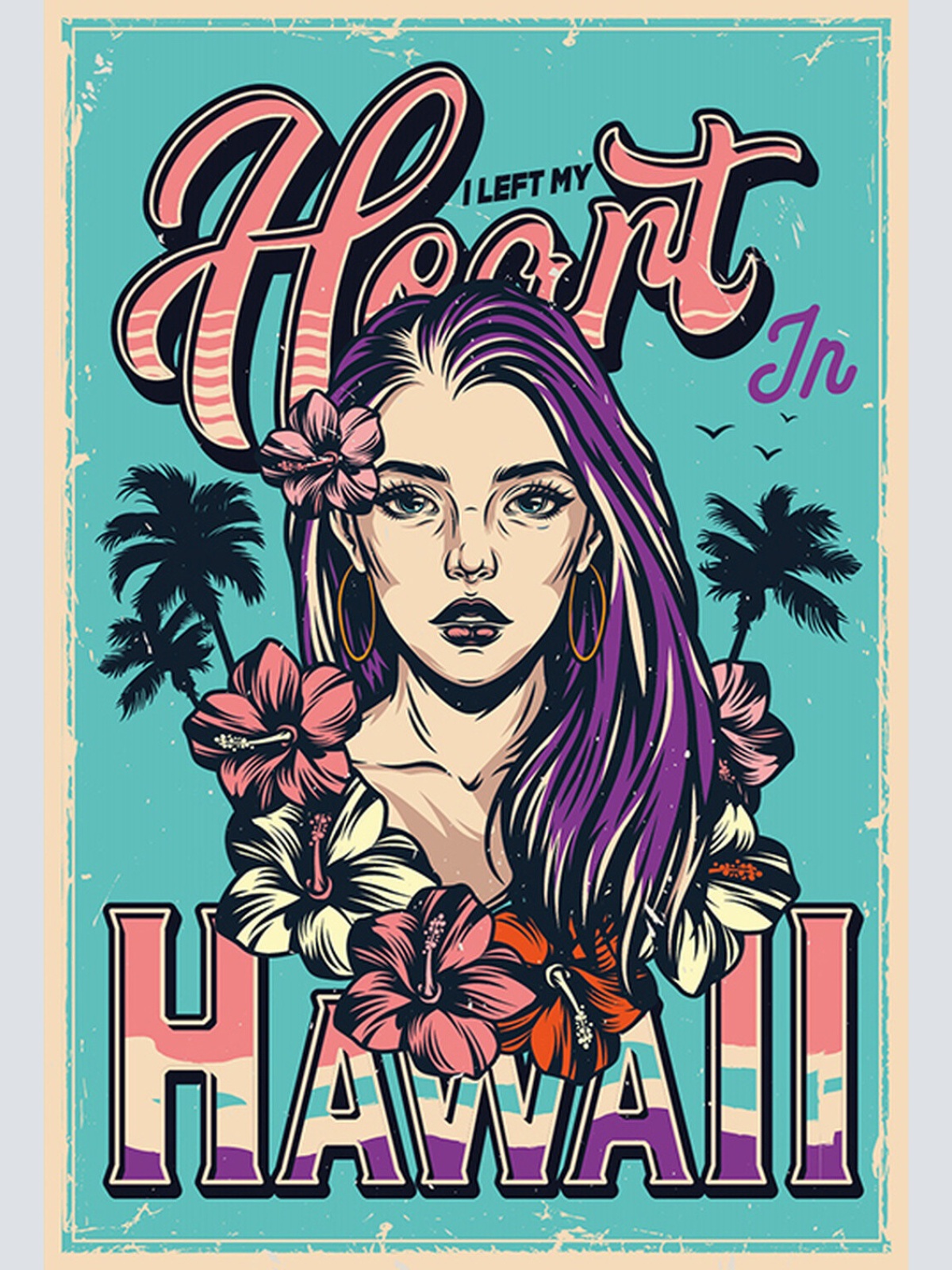 Schild Spruch I Left My Heart in Hawaii Herz in Hawaii gelassen Frau Comic JW