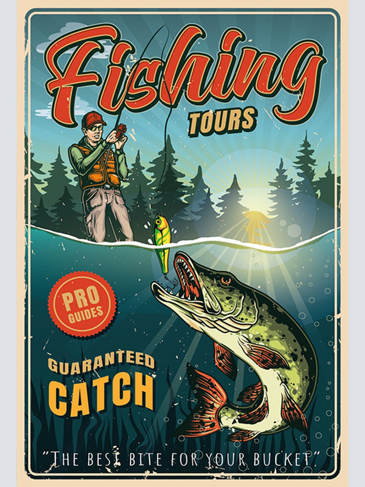 Schild Spruch Fishing Tours Guaranteed Catch Fisch Ausflüg Garantierter Fang JW