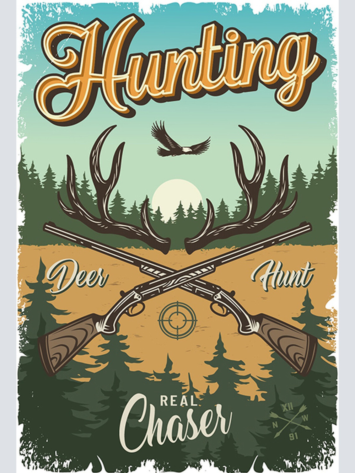 Schild Spruch Hunting Jagd Deer Hunt Rotwildjagd Waffen JW