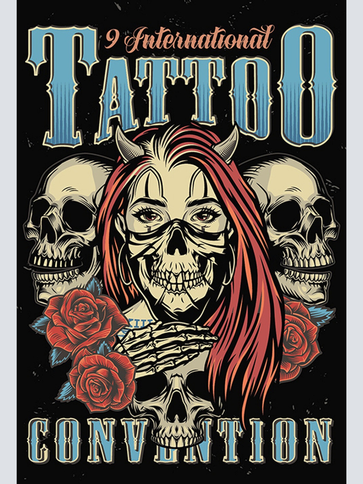 Schild Spruch International Tattoo Convention Messe Frau Comic Totenkopf JW