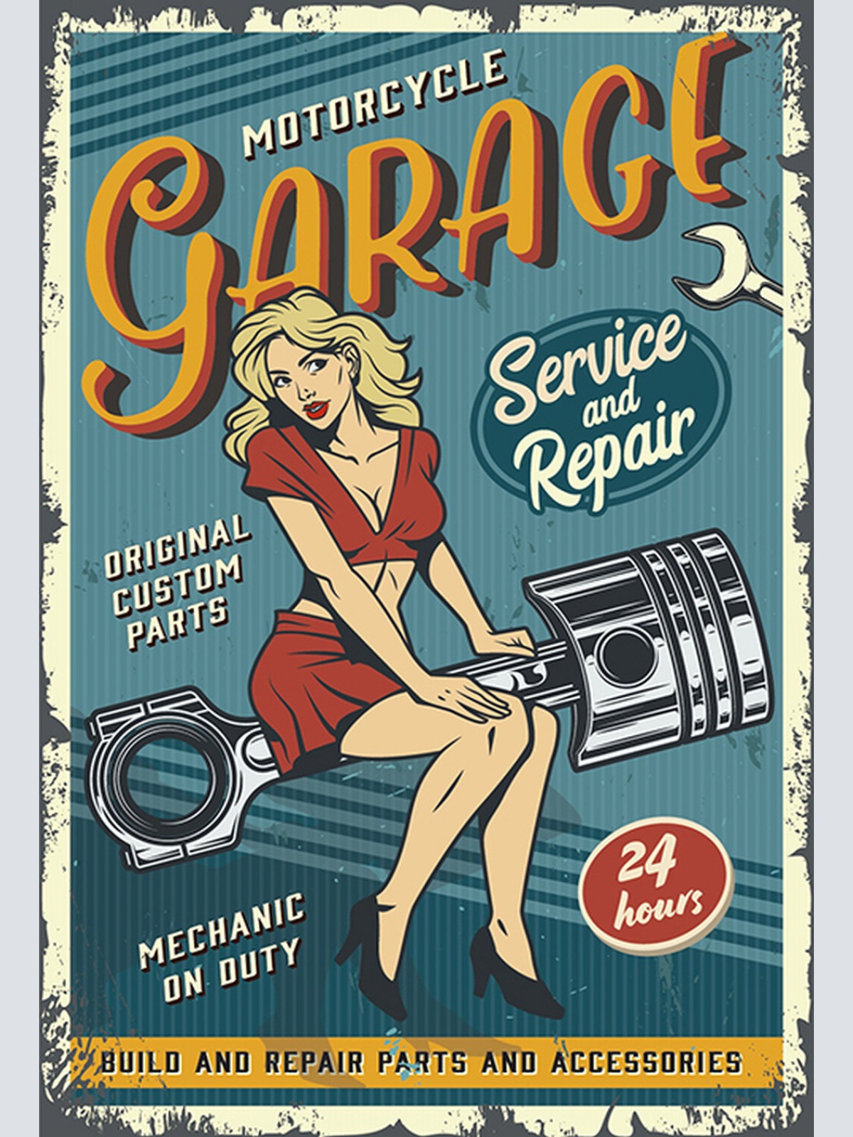 Schild Spruch Motorcycle Garage Motorrad Werkstatt Sexy Frau JW