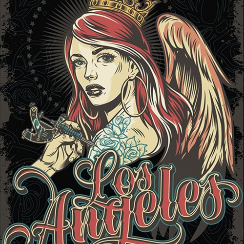 Schild Spruch Los Angeles Tattoo Frau Prinzessin Engel Comic JW