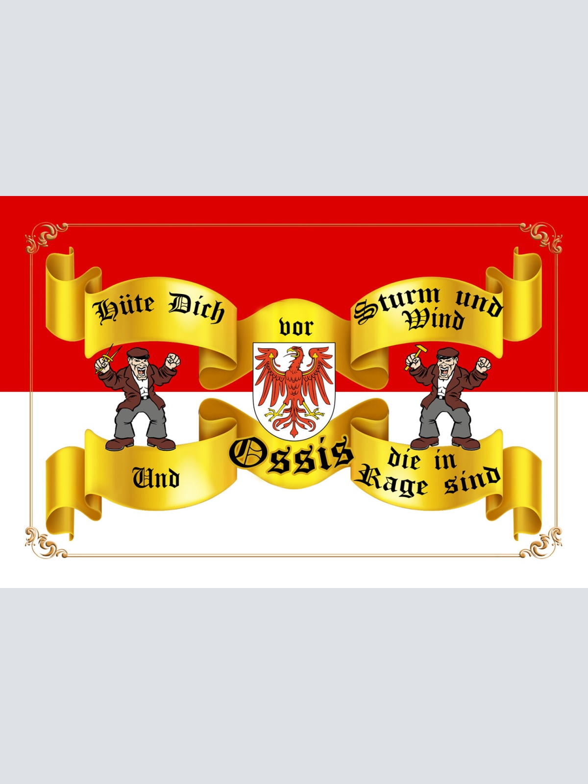 Schild Spruch Hüte dich vor Strum und Wind und Ossis die in Rage sind DDR JW