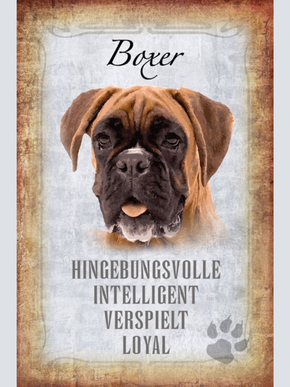Schild Spruch Boxer Hund Steckbrief Intelligent Verspielt JW
