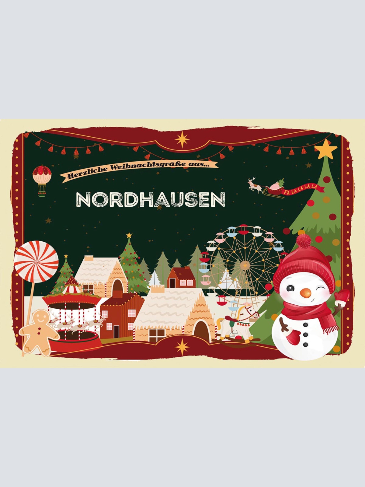 Schild Spruch Herzliche Weihnachtsgrüße aus Nordhausen Comic Schneemann JW