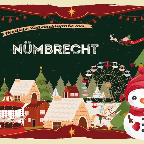 Schild Spruch Herzliche Weihnachtsgrüße aus Nümbrecht Comic Schneemann JW