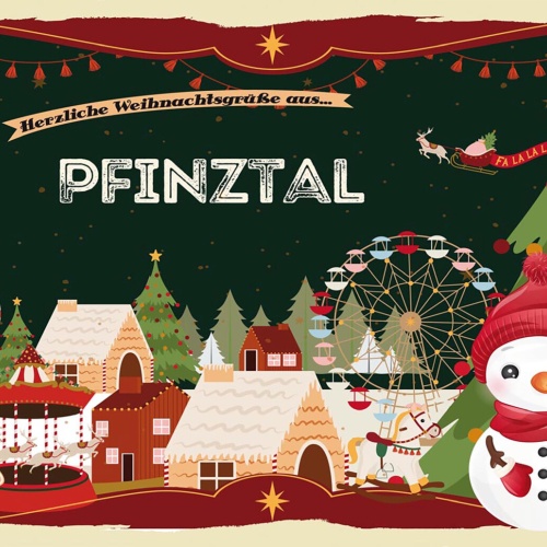 Schild Spruch Herzliche Weihnachtsgrüße aus Pfinztal Comic Schneemann JW